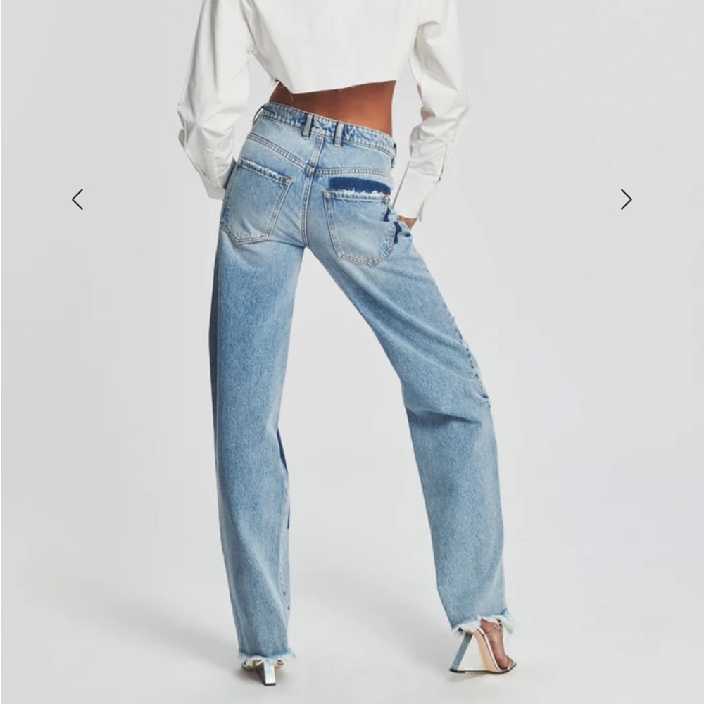 SER.O.YA Heidi Blue Patchwork Jeans denim straight leg pants NWT $370 sz 28 - Picture 4 of 13